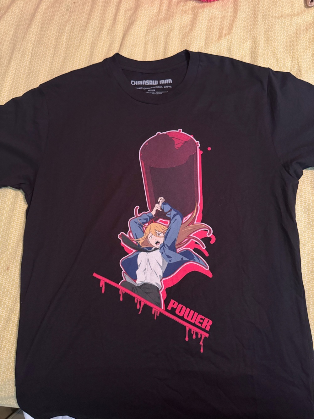 Girls' Black Graphic Anime Power T‑Shirt